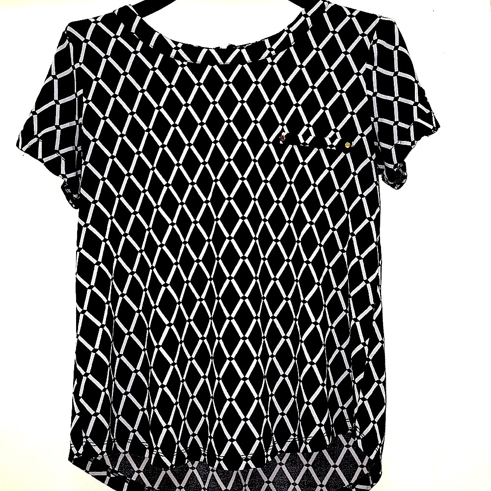 The Workshop| Black/White Mod Print Blouse,  L